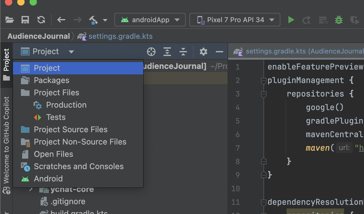 android studio file tree project view